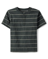 Boys Striped Textured Henley Tee