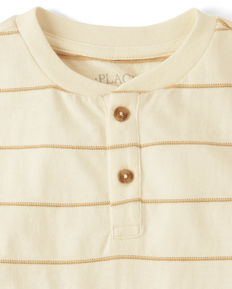 Boys Striped Textured Henley Tee