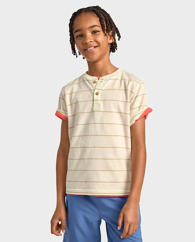 T-shirt Henley rayé texturé pour garçon