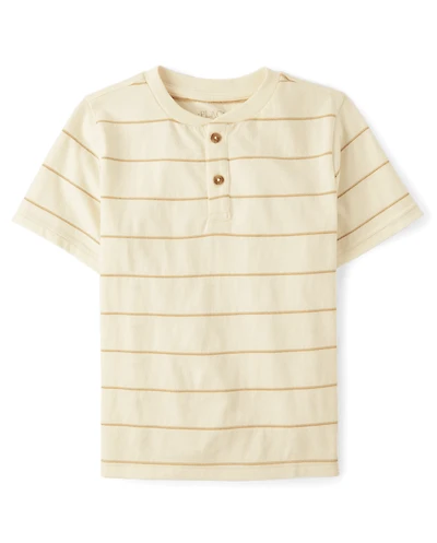 Boys Striped Textured Henley Tee