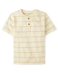 Boys Striped Textured Henley Tee