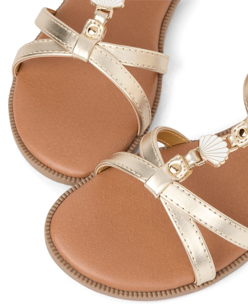 Girls Metallic Seashell Gladiator Sandals