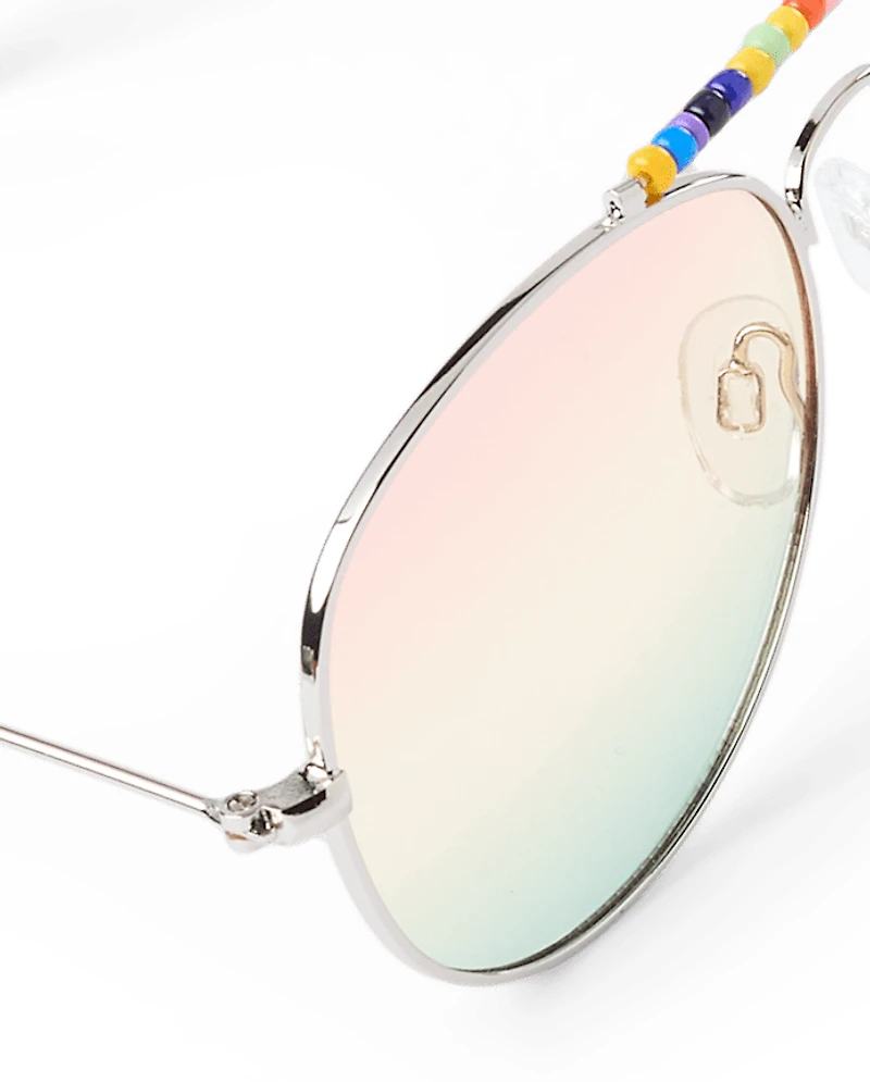 Girls Rainbow Beaded Aviator Sunglasses
