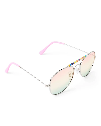 Girls Rainbow Beaded Aviator Sunglasses