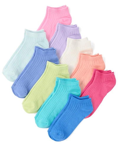 Girls Rainbow Ankle Socks 10-Pack