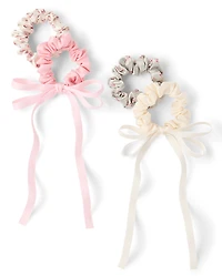 Girls Bow Satin Hair Scrunchie 4-Pack
