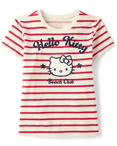 Girls Hello Kitty® Puff Print Beach Club Striped Graphic Tee