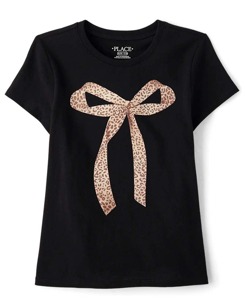 T-shirt graphique à nœud léopard pour fille