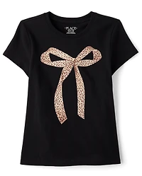 T-shirt graphique à nœud léopard pour fille