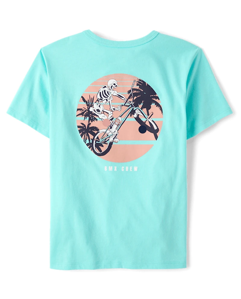 Boys Skeleton Front And Back Graphic Tee