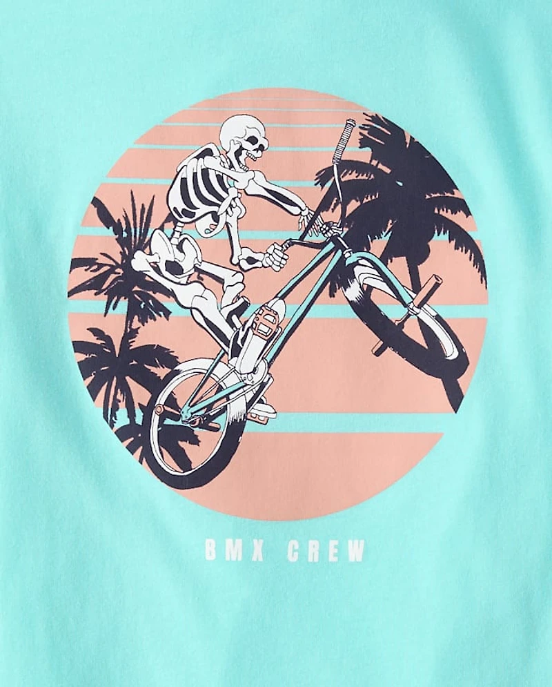 Boys Skeleton Front And Back Graphic Tee