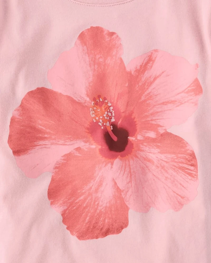 Girls Hibiscus Flower Graphic Tee