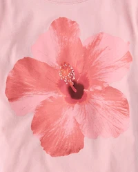 Girls Hibiscus Flower Graphic Tee