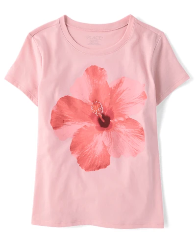Girls Hibiscus Flower Graphic Tee