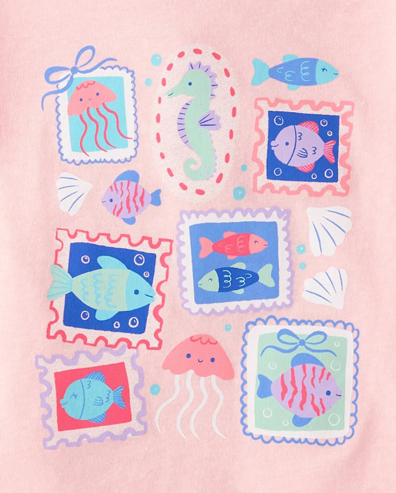 Baby And Toddler Girls Coastal Stamps Graphic Tee