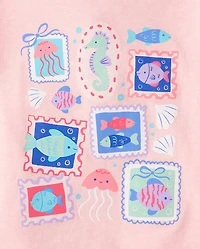 Baby And Toddler Girls Coastal Stamps Graphic Tee