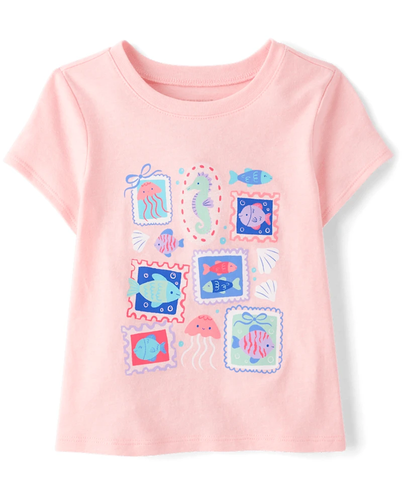 Baby And Toddler Girls Coastal Stamps Graphic Tee