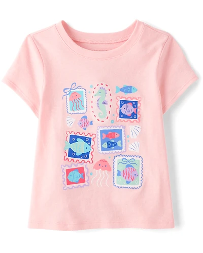 Baby And Toddler Girls Coastal Stamps Graphic Tee