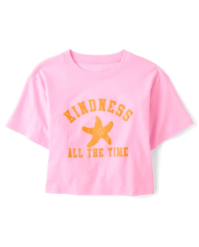Girls Kindness Relaxed Cropped Graphic Tee