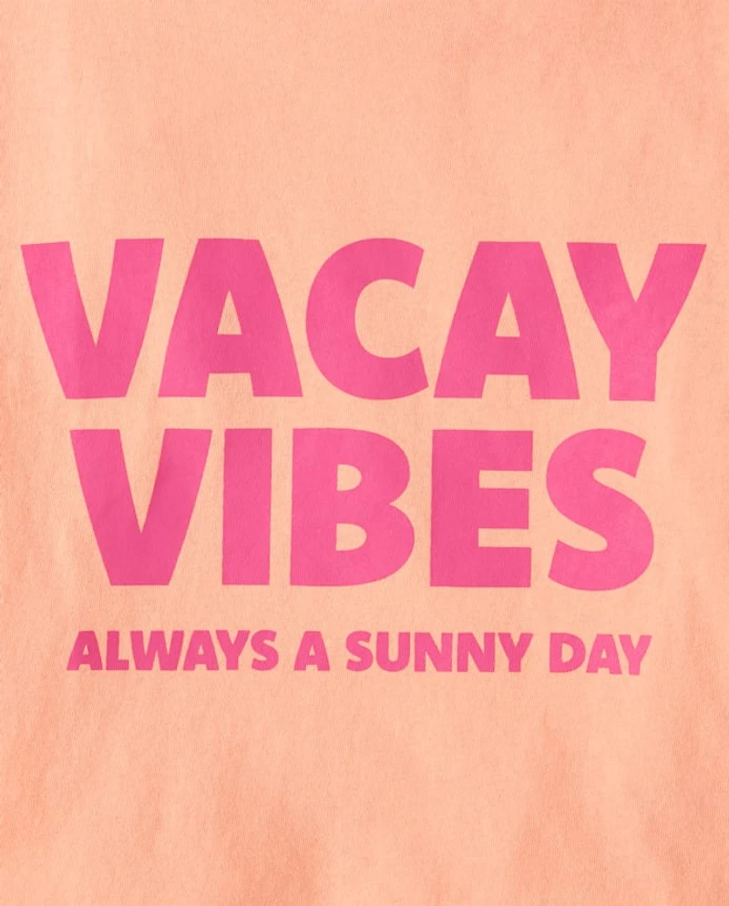 Girls Vacay Vibes Relaxed Cropped Graphic Tee