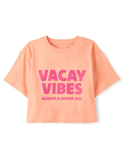 Girls Vacay Vibes Relaxed Cropped Graphic Tee