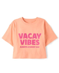 Girls Vacay Vibes Relaxed Cropped Graphic Tee