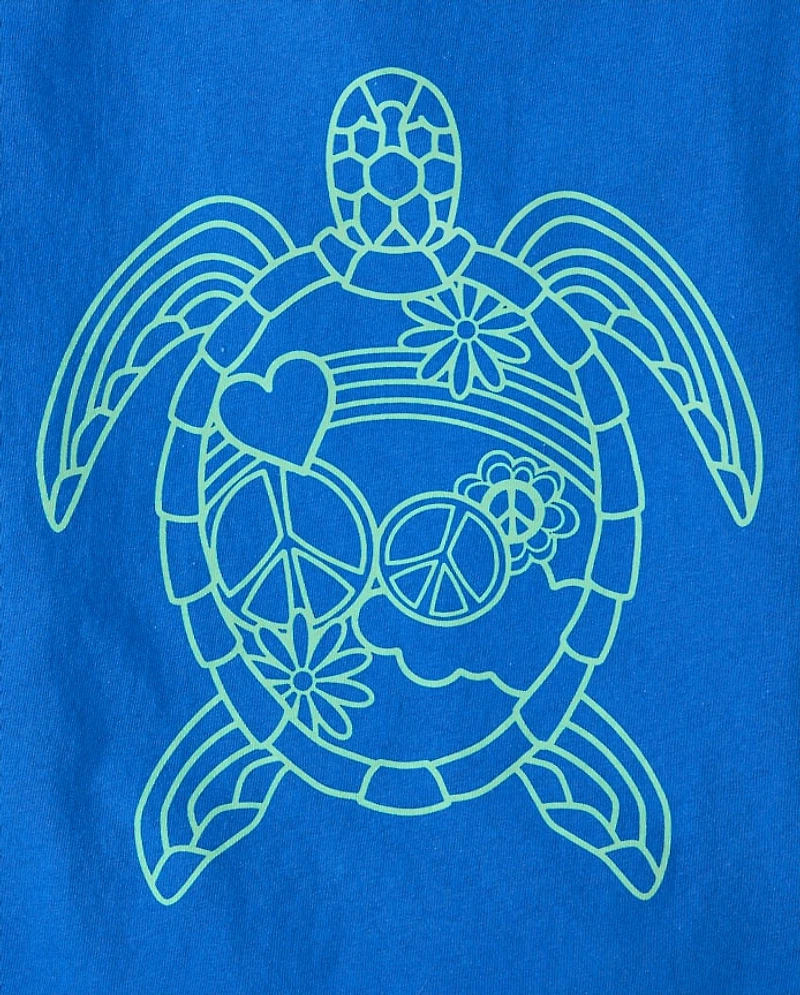 Girls Turtle Relaxed Cropped Graphic Tee