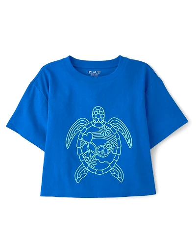 Girls Turtle Relaxed Cropped Graphic Tee