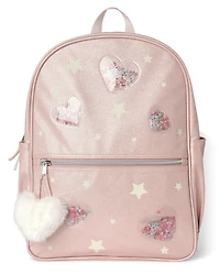 Sac à dos à paillettes en forme de cœur tremblant pour filles
