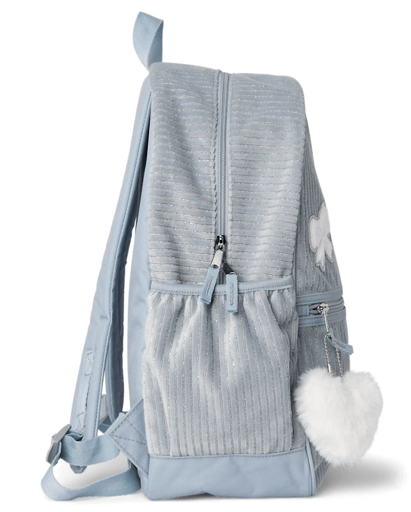 Girls Embroidered Heart Corduroy Backpack