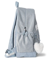 Girls Embroidered Heart Corduroy Backpack