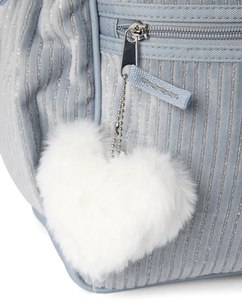 Girls Embroidered Heart Corduroy Backpack