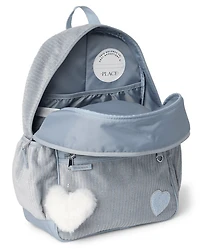 Girls Embroidered Heart Corduroy Backpack
