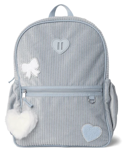 Girls Embroidered Heart Corduroy Backpack