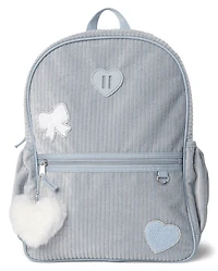 Girls Embroidered Heart Corduroy Backpack