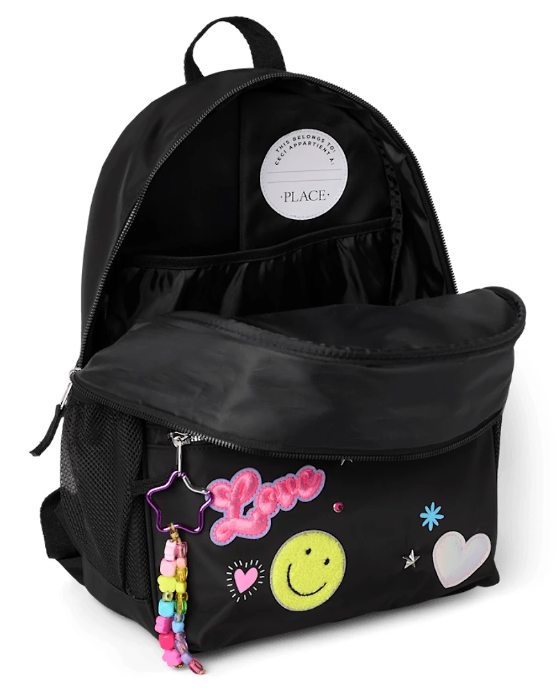 Girls Embroidered Patch Backpack