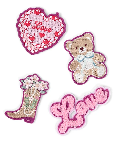 Girls Embroidered Love Patch 4-Pack