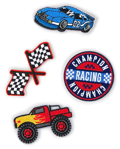 Lot de 4 écussons brodés de voitures de course pour garçons