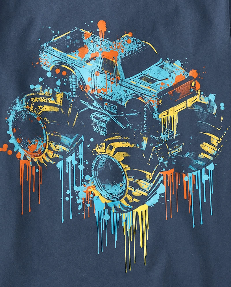 Boys Monster Truck Drip Graphic Tee