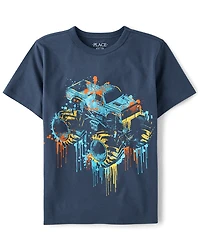 Boys Monster Truck Drip Graphic Tee