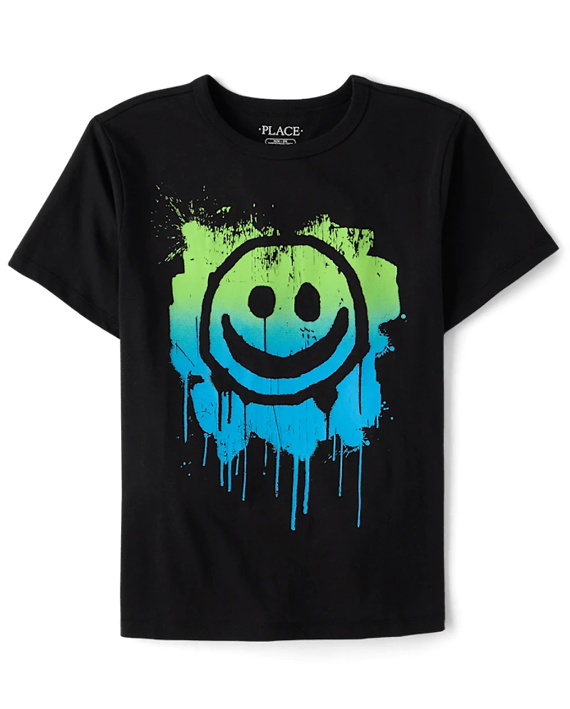 Boys Graffiti Happy Face Graphic Tee