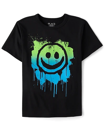 Boys Graffiti Happy Face Graphic Tee