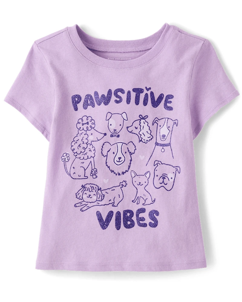 T-shirt graphique « Pawsitive Vibes » pour bébés et petites filles