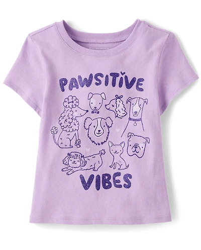 T-shirt graphique « Pawsitive Vibes » pour bébés et petites filles