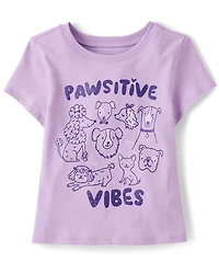 T-shirt graphique « Pawsitive Vibes » pour bébés et petites filles