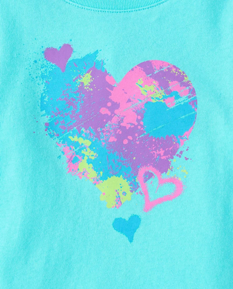 Baby And Toddler Girls Paint Splatter Heart Graphic Tee