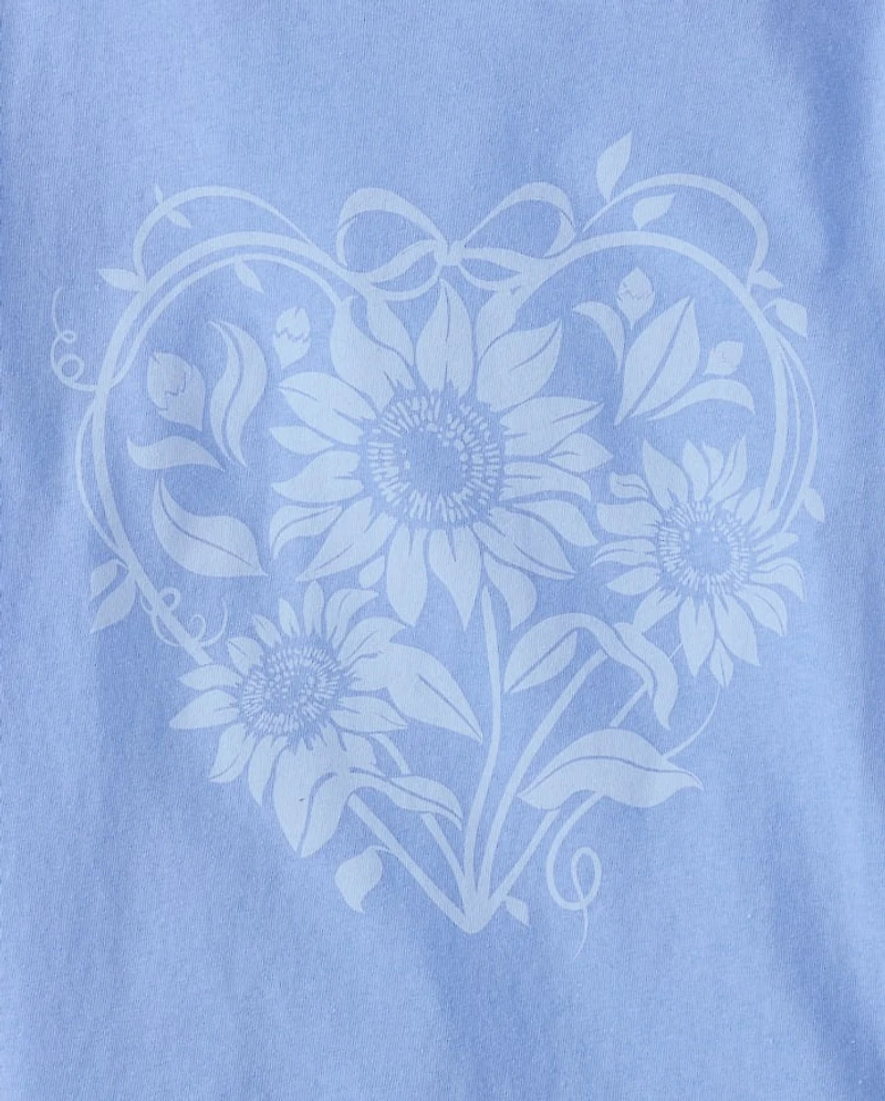 Girls Floral Heart Graphic Tee
