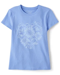 Girls Floral Heart Graphic Tee