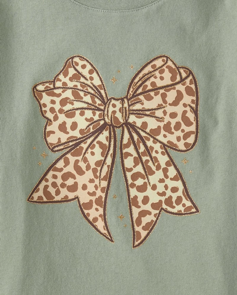 Girls Leopard Bow Graphic Tee