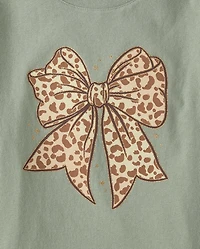 Girls Leopard Bow Graphic Tee